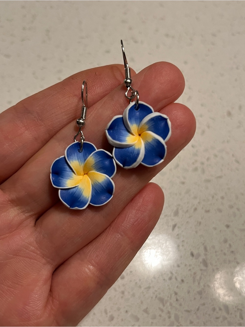 Blue & Yellow Plumeria Flower Drop Earrings - Women Jewelry - Picture 3 of 9